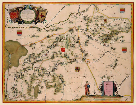 Bentheim Steinfurt Districts Germany - Blaeu 1635 Black Ornate Wood Framed Art Print with Double Matting by Blaeu