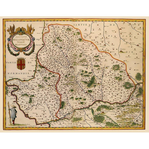 Beauvais Region France - Blaeu 1638 Black Modern Wood Framed Art Print by Blaeu