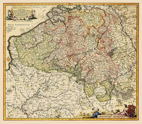 Benelux Belgium - Visscher 1684 White Modern Wood Framed Art Print with Double Matting by Visscher