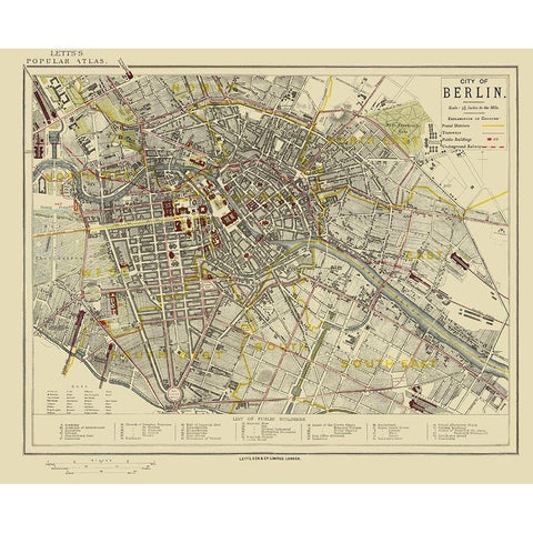 Berlin Plat Germany - Letts 1883 Gold Ornate Wood Framed Art Print with Double Matting by Letts