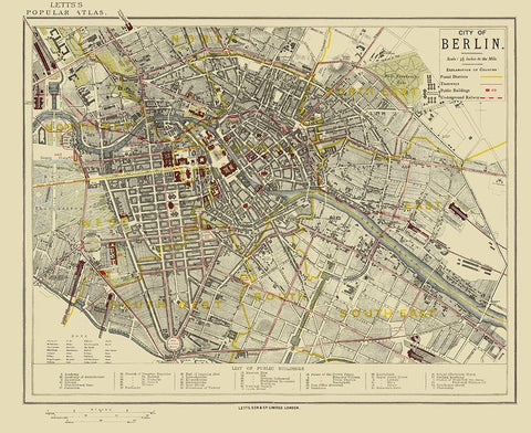 Berlin Plat Germany - Letts 1883 Black Ornate Wood Framed Art Print with Double Matting by Letts