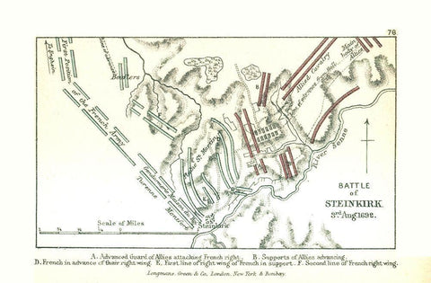 Battle of Steinkirk 1692 Belgium - Gardiner 1902 Black Ornate Wood Framed Art Print with Double Matting by Gardiner