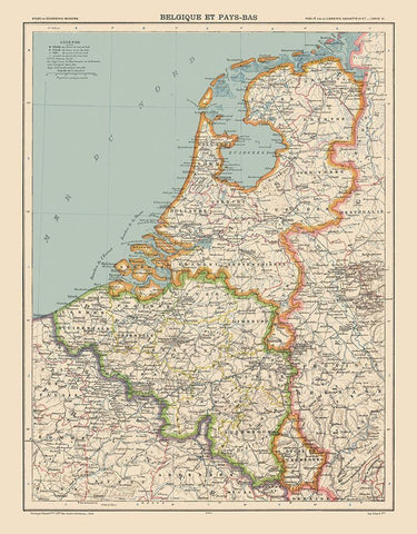 Belgium Netherlands - Schrader 1908 White Modern Wood Framed Art Print with Double Matting by Schrader