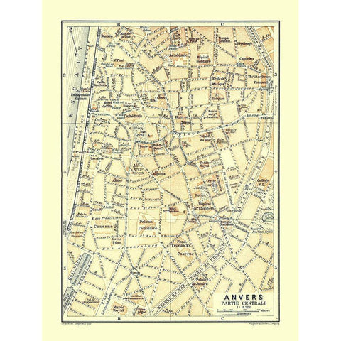 Anvers Central Part Belgium Europe - Baedeker 1910 Gold Ornate Wood Framed Art Print with Double Matting by Baedeker