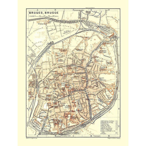 Bruges Belgium Europe - Baedeker 1910 Black Modern Wood Framed Art Print by Baedeker