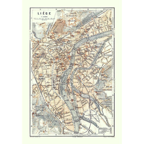 Liege Belgium Europe - Baedeker 1910 Black Modern Wood Framed Art Print by Baedeker