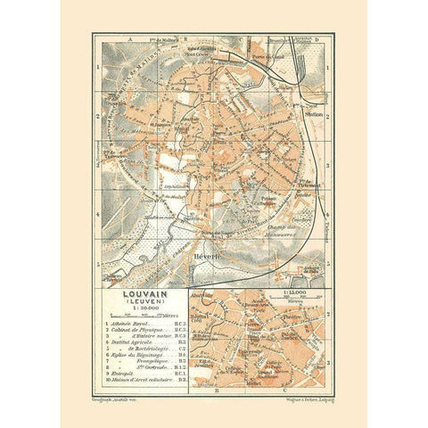 Leuven Belgium Europe - Baedeker 1910 Gold Ornate Wood Framed Art Print with Double Matting by Baedeker