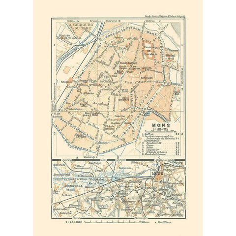 Mons Belgium Europe - Baedeker 1910 White Modern Wood Framed Art Print by Baedeker