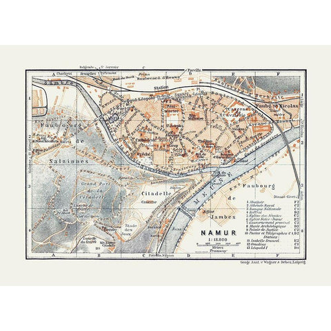 Namur Belgium Europe - Baedeker 1910 White Modern Wood Framed Art Print by Baedeker