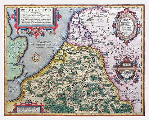 Ancient Belgium 1594 Europe - Ortelius 1570 Black Ornate Wood Framed Art Print with Double Matting by Ortelius