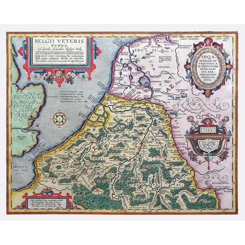 Ancient Belgium 1594 Europe - Ortelius 1570 White Modern Wood Framed Art Print by Ortelius
