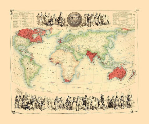 British Empire Throughout World - Bartholomew 1872 White Modern Wood Framed Art Print with Double Matting by Bartholomew