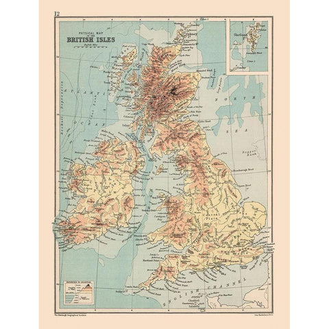 Shetland Islands British Isles - Bartholomew 1892 White Modern Wood Framed Art Print by Bartholomew