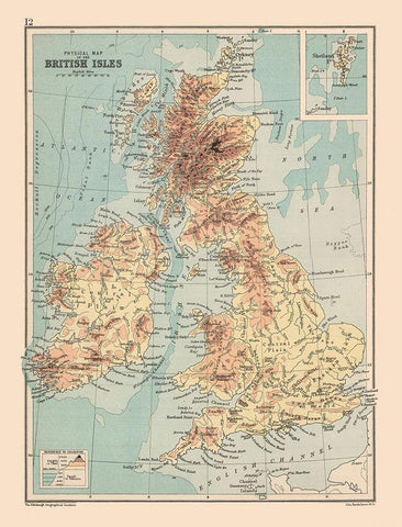 Shetland Islands British Isles - Bartholomew 1892 Black Ornate Wood Framed Art Print with Double Matting by Bartholomew