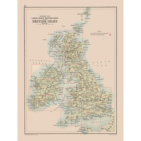 British Isles - Bartholomew 1892 Gold Ornate Wood Framed Art Print with Double Matting by Bartholomew