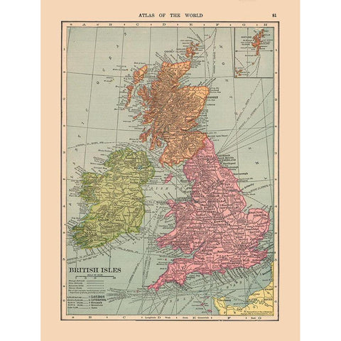 British Isles - Hammond 1910 White Modern Wood Framed Art Print by Hammond