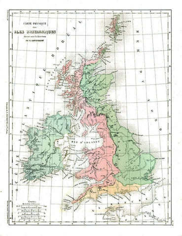 Physical of British Isles - Cortambert 1880 White Modern Wood Framed Art Print with Double Matting by Cortambert