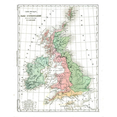 Physical of British Isles - Cortambert 1880 White Modern Wood Framed Art Print by Cortambert