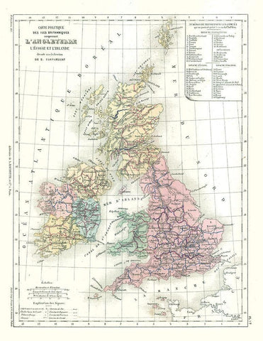 Political of British Isles - Cortambert 1880 Black Ornate Wood Framed Art Print with Double Matting by Cortambert