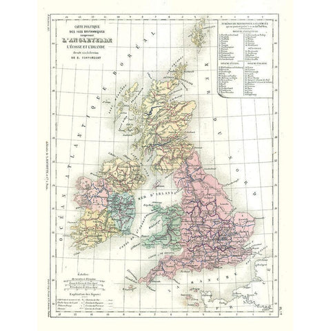 Political of British Isles - Cortambert 1880 Black Modern Wood Framed Art Print by Cortambert