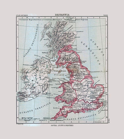 British Isles - Perthes 1896 Black Ornate Wood Framed Art Print with Double Matting by Perthes
