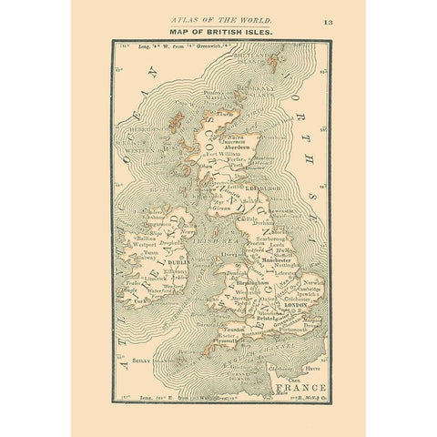 British Isles - Alden 1886 Black Modern Wood Framed Art Print with Double Matting by Alden