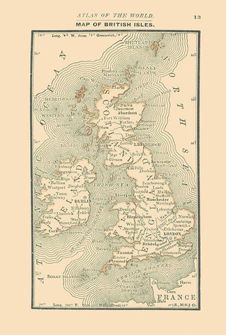 British Isles - Alden 1886 Black Ornate Wood Framed Art Print with Double Matting by Alden