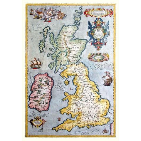 Ancient British Isles - Ortelius 1590 Black Modern Wood Framed Art Print by Ortelius