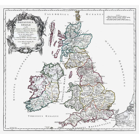 British Isles - Vaugondy 1757 Black Modern Wood Framed Art Print with Double Matting by Vaugondy