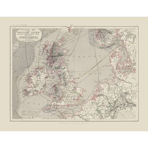 Orography Climatology British Isles Black Modern Wood Framed Art Print by Petermann