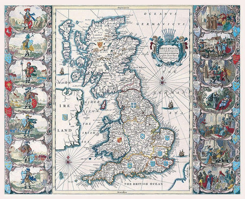 German Sea British Ocean British Isles Black Ornate Wood Framed Art Print with Double Matting by Unknown