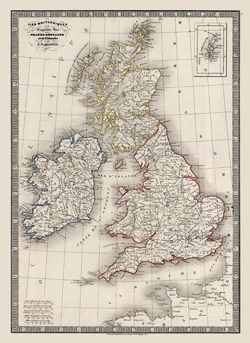 British Isles - Monin 1839 White Modern Wood Framed Art Print with Double Matting by Monin