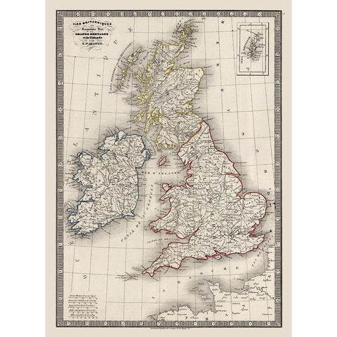 British Isles - Monin 1839 Black Modern Wood Framed Art Print by Monin