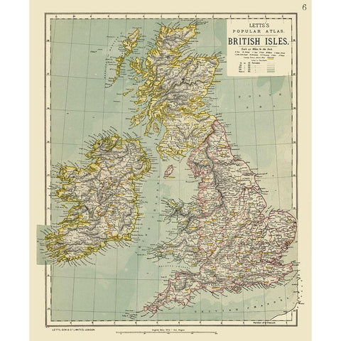 British Isles - Letts Black Modern Wood Framed Art Print with Double Matting by Letts