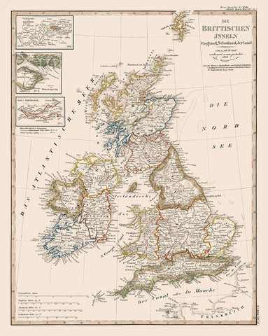 British Isles - Stieler 1823 White Modern Wood Framed Art Print with Double Matting by Stieler
