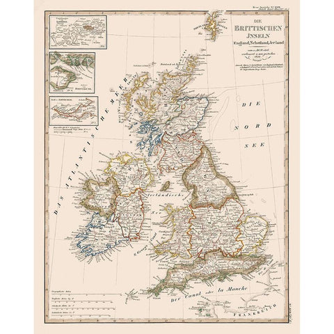 British Isles - Stieler 1823 Black Modern Wood Framed Art Print with Double Matting by Stieler