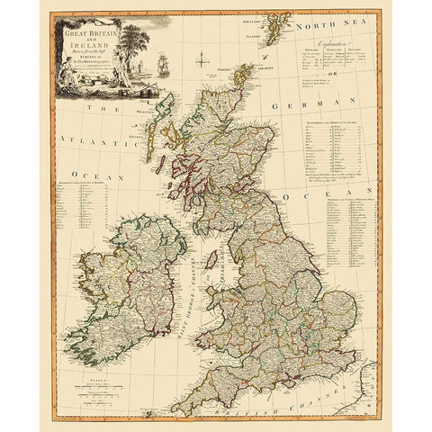 Ireland England Scotland Wales  - Laurie 1794 Gold Ornate Wood Framed Art Print with Double Matting by Laurie