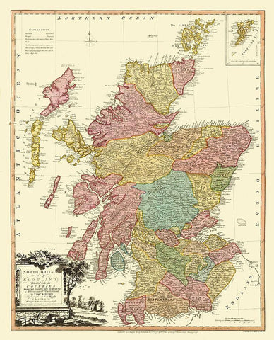 North Britain - Scotland - Counties - Faden 1778 Black Ornate Wood Framed Art Print with Double Matting by Faden