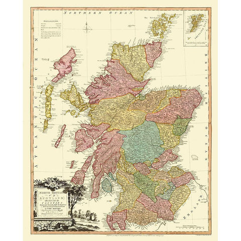 North Britain - Scotland - Counties - Faden 1778 White Modern Wood Framed Art Print by Faden