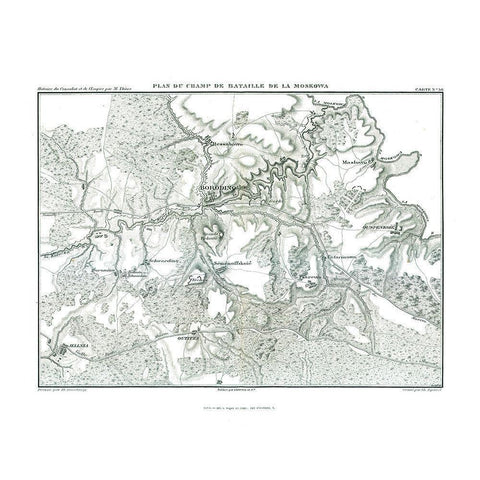 Battle of Borodino Field Plan - Thiers 1866 Gold Ornate Wood Framed Art Print with Double Matting by Unknown