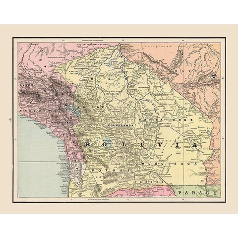 South America Bolivia - Cram 1892 White Modern Wood Framed Art Print by Cram