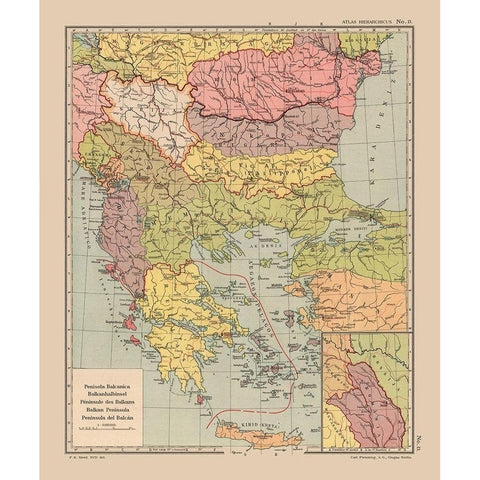Europe Balkan Peninsula - Streit 1913 Gold Ornate Wood Framed Art Print with Double Matting by Streit