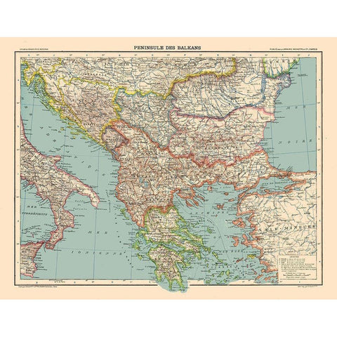 Europe Balkan Peninsula - Schrader 1908 Black Modern Wood Framed Art Print by Schrader