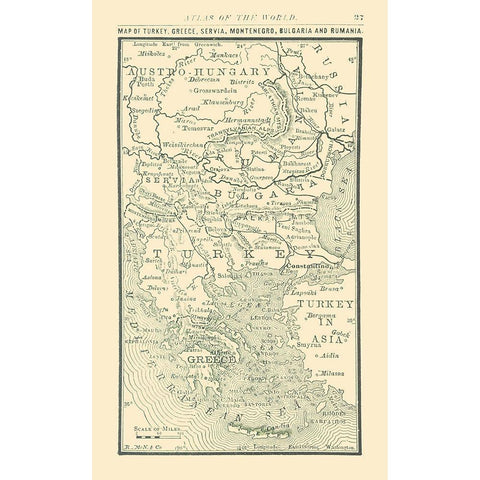 Balkan Peninsula - Alden 1886 Gold Ornate Wood Framed Art Print with Double Matting by Alden