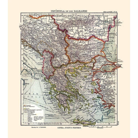 Europe Balkan Peninsula - Perthes 1921 White Modern Wood Framed Art Print by Perthes