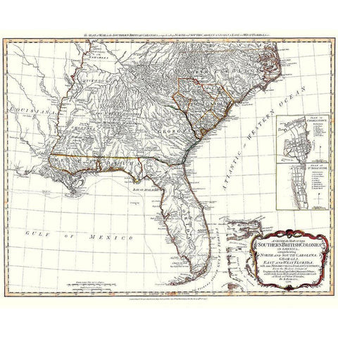 United States Southern British Colonies Gold Ornate Wood Framed Art Print with Double Matting by Sayer