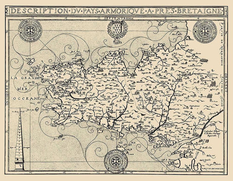 Brittany Region France - Tavernier 1641 White Modern Wood Framed Art Print with Double Matting by Tavernier