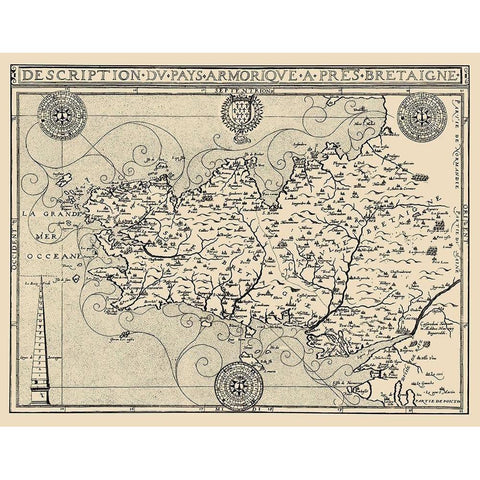 Brittany Region France - Tavernier 1641 Black Modern Wood Framed Art Print by Tavernier