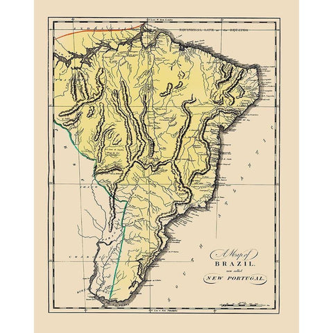 South America Brazil Uruguay - Carey 1818 Gold Ornate Wood Framed Art Print with Double Matting by Carey