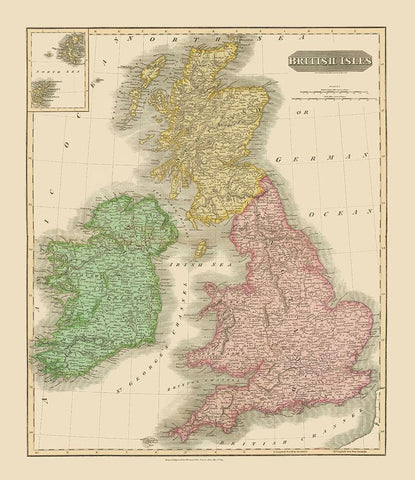 British Isles - Thomson 1815 Black Ornate Wood Framed Art Print with Double Matting by Thomson